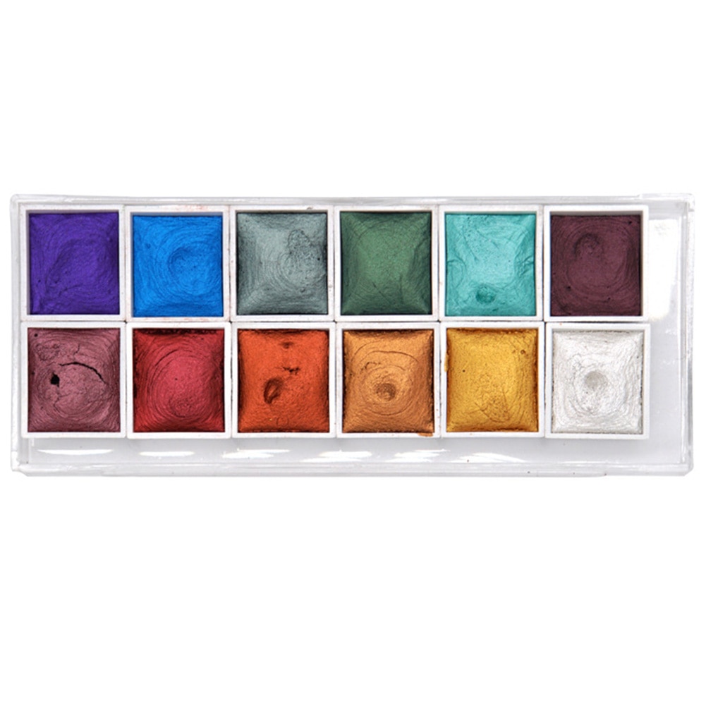 12 Kleuren Aquarel Verf Set Solid Pigment Metallic Glitter Art Supplies Kids Studenten Voor Kunstenaars Niet Giftig Professionele