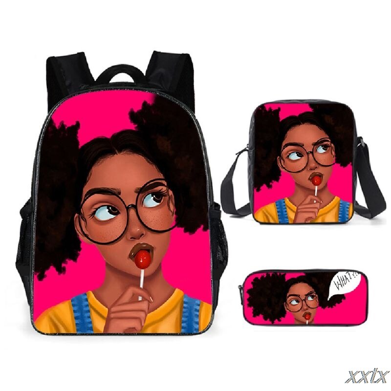 Afrikanische Mädchen 3 teile/satz Rucksack 3D Druck Schule Schüler Bookbag Reise Laptop Daypack Schulter Tasche Bleistift fallen