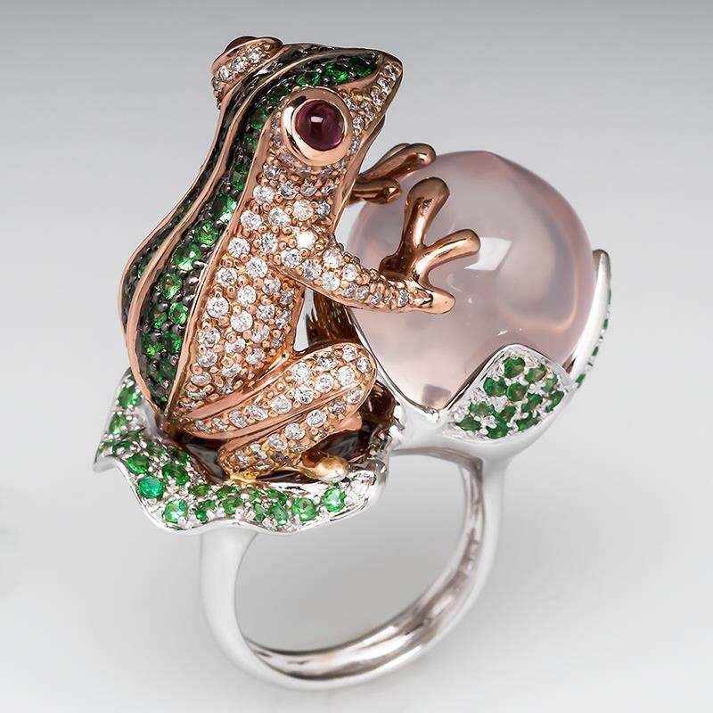 Frosch Tiere Kristall Ringe Für Frauen Big Zirkon Opale Finger Ring Damen Vintage Strass Ringe Glück Engagement Ring