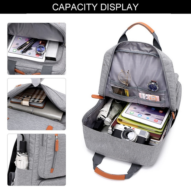 Afslappet computer rygsæk lys 15.6- tommer rejsetaske dame tyverisikret laptop rygsæk gråblå mochila