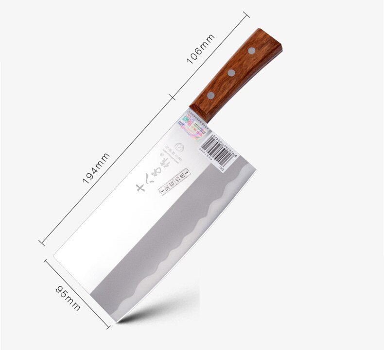 Japan køkken køkkenknive træhåndtag kød frugt grøntsag fisk slagterkniv kinesisk spaltemaskine med høj kulstofkniv knivkniv: 194 x 95mm