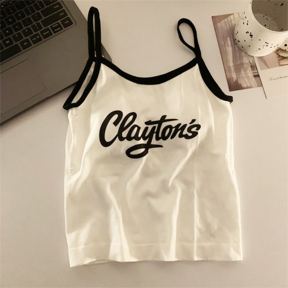 Med puder bogstavtryk tanktop camisole bralette kvinder  y2k crop toppe ærmeløs vest pige: Sort