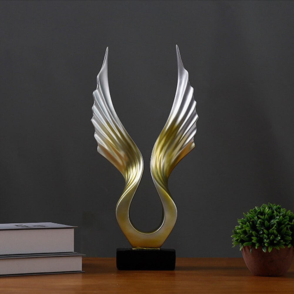 1Pc Moderne Skulptur Engel FlüGel Statue Harz Skulptur Tabletop Dekoration Ornament für Wohnzimmer Schlafzimmer Schrank (Goldene