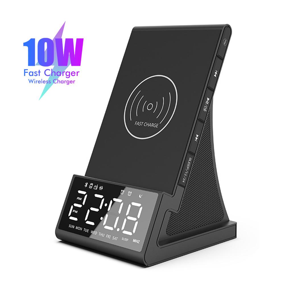 Wireless Charger Alarm Clock Bluetooth Speaker LED Smart Digital Clock Table Electronic Desktop Clocks Fm Radio 10w Fast Charger