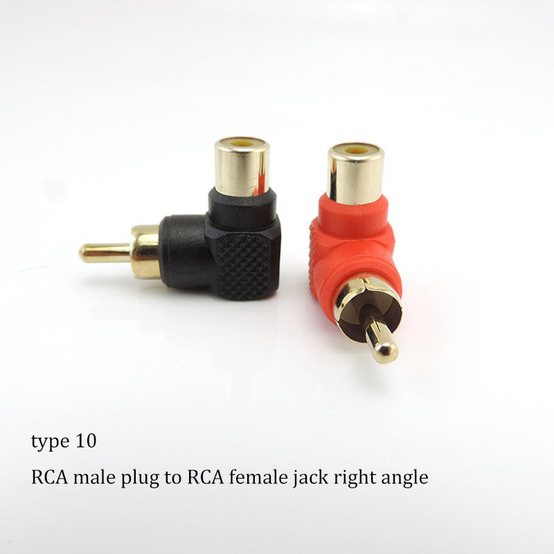 2 pcs rca male female  to 2 rca 3 rca male female rca connector splitter adapter av video audio t plug rca 2 3 way right angel  m20: Red