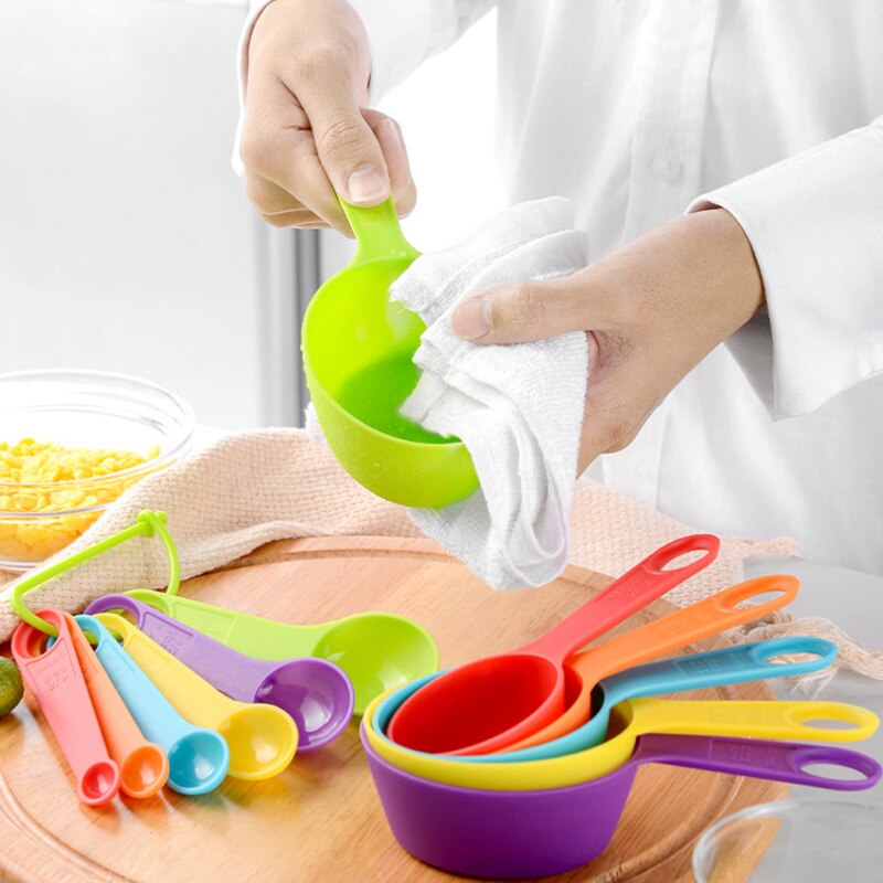 9 pc Plastic Mixing Bowls Set Rainbow Color Stackable Combined Measuring Cup Kitchen Mixed Salad Bowl Home Cooking Baking Tool