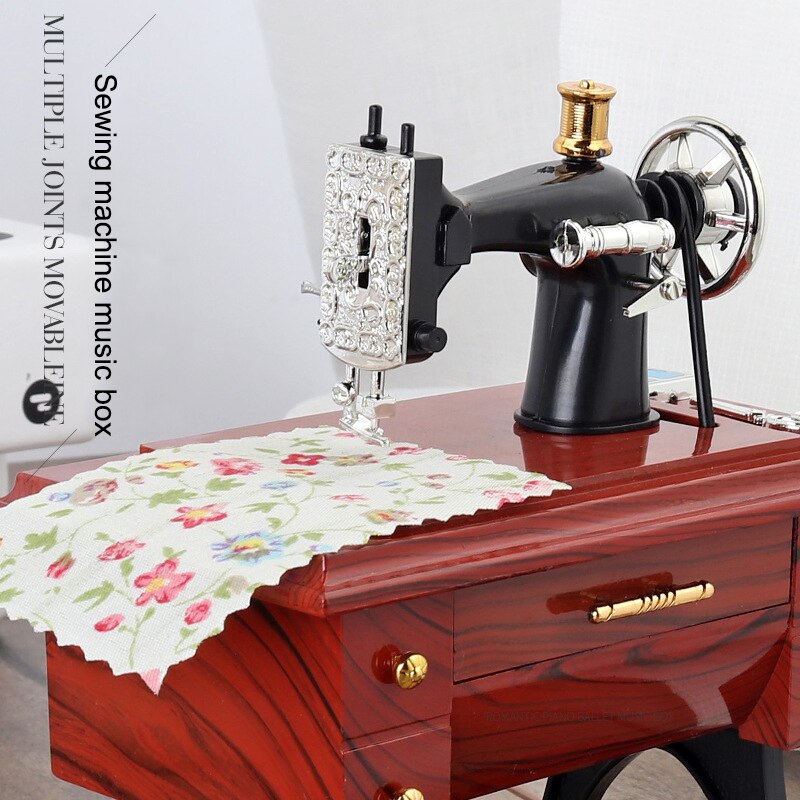 Cute Mini Sewing Machine Music Box Retro Table Home Decor FAS6