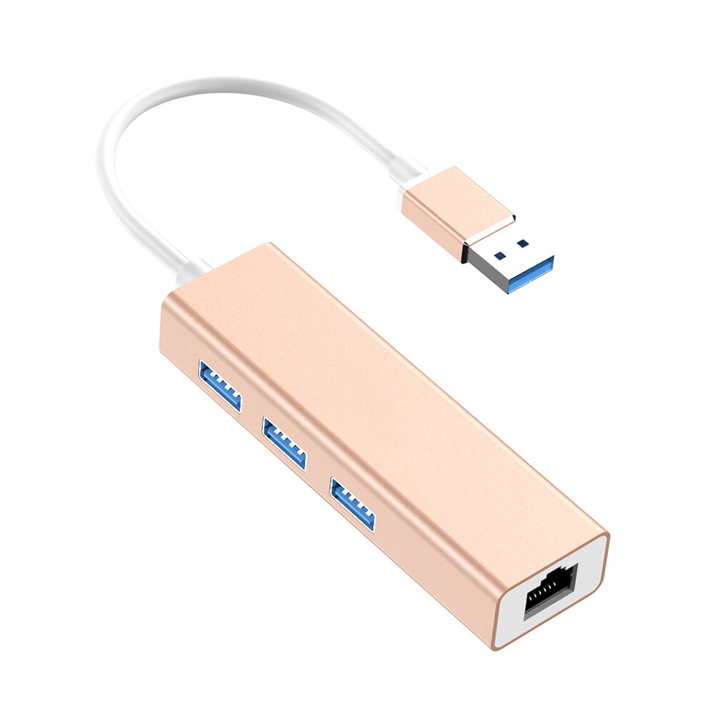 USB to 5Gbps 3 USB 3.0 RJ45 10/100Mbps Wired Ethernet Network Card LAN Adapter Hub Converter for Windows Mac OS Linux: Gold