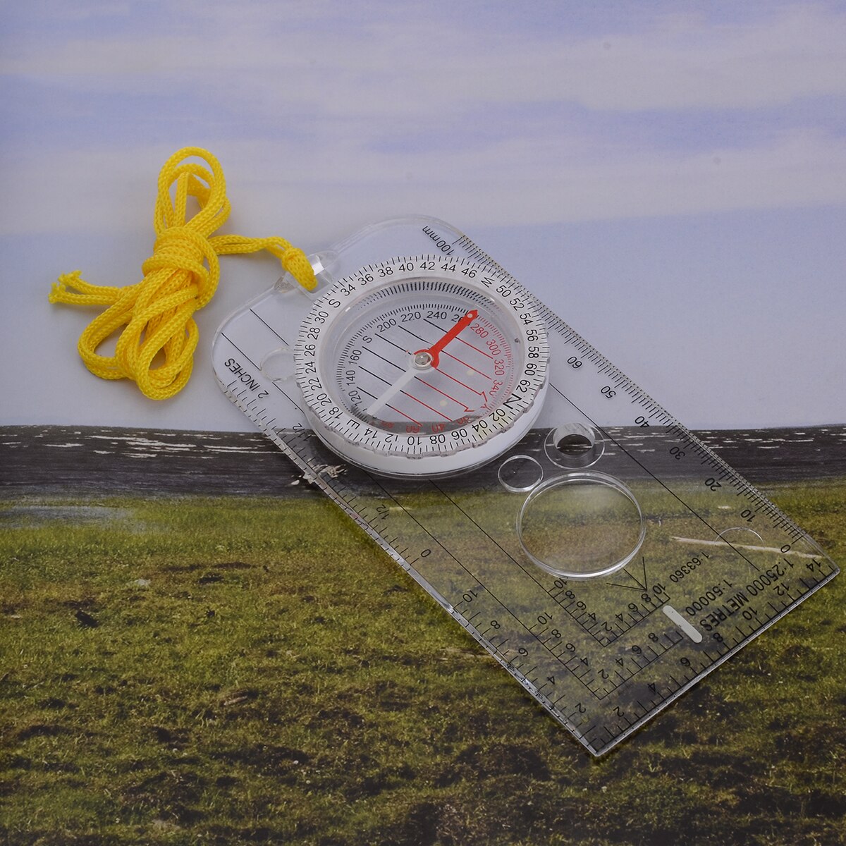 1pc Mini Compass Map Scale Ruler Magnifying Orienteering Multifunctional Equipment For Outdoor Hiking Camping