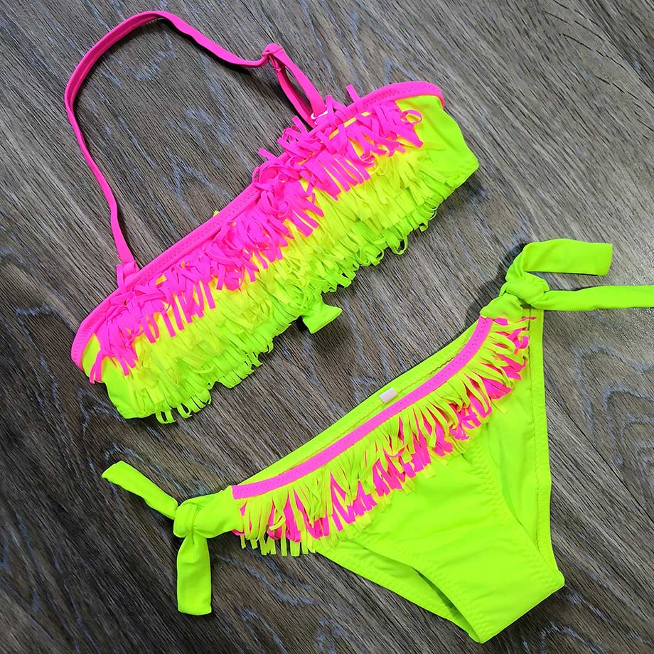 5-12 Years Teenager Girls Swimsuit Kids Swimwear Tassel Big Girl Bikini Halter Top Bathing Suit Fringe Children Girl Swim Wear: 04 / 16(11-12 Years)