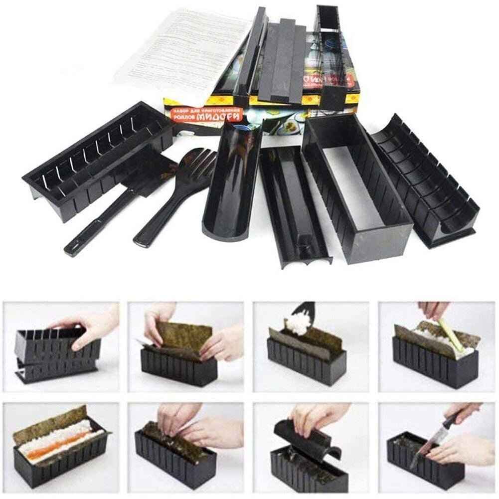 10pcs/set DIY Sushi Making Kit Roll Sushi Maker Rice Roll Mold Kitchen Sushi Tools Japanese Sushi Cooking Tools Kitchen Tools