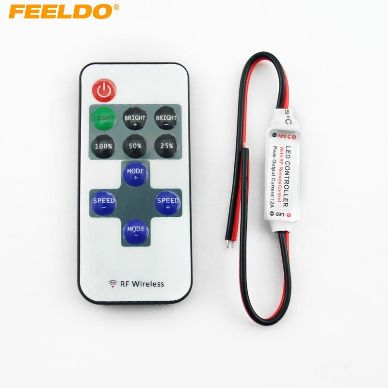 Feeldo bil  dc 5-24v enkelt farve fjernbetjening lysdæmper 11 nøgler mini trådløs rf led controller til led strip lys  #am3941