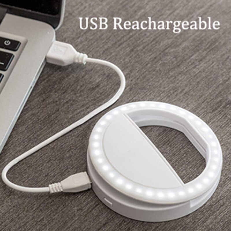 Oplaadbare zelfontspanner led ringflitser ringklem usb-oplaadfunctie voor telefoons voor iphone samsung sony smartphones