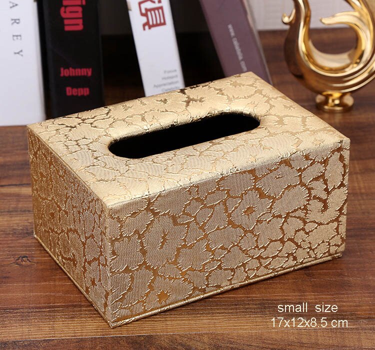 Pu en houten rechthoekige verwijderbare thuis auto tissue box deksel zakdoekendoos auto papier opbergruimte thuis bruiloft decoratie 527: Kleine kunst goud