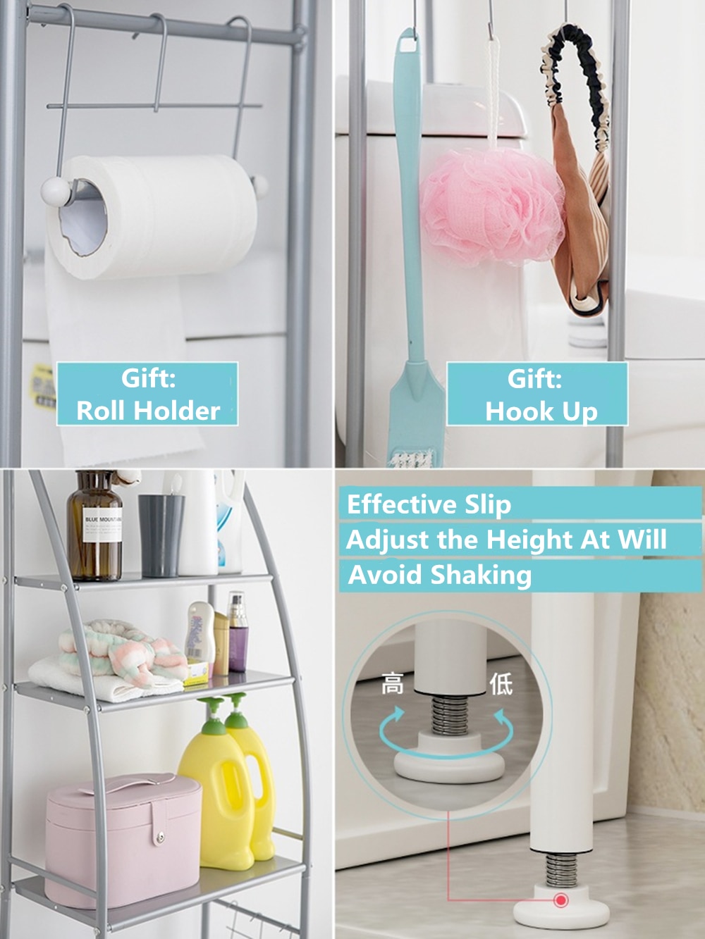 Storage Shelf Bathroom Space Saver Storage Shelf Over Toilet With Roll Holder And Towel HookKitchen Washing Machine Storage Hold