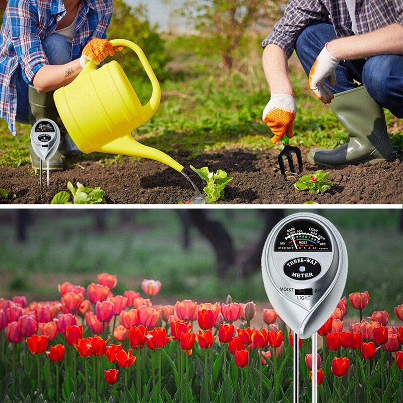 Bodemtester 3- in -1 bodemvochtmeter, lichtmeter, ph-meter, zuurtemeter, plantentester, bodemvochtmeter, meter voor plantenverzorging, hygrometer, watermeter