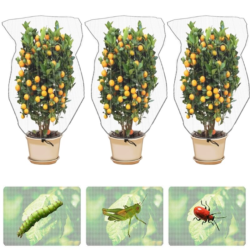 Red de barrera contra insectos para jardín, cubierta de planta con cordón, Red de barrera para aves, cubiertas de malla para árboles, plantas, frutas, flores y verduras