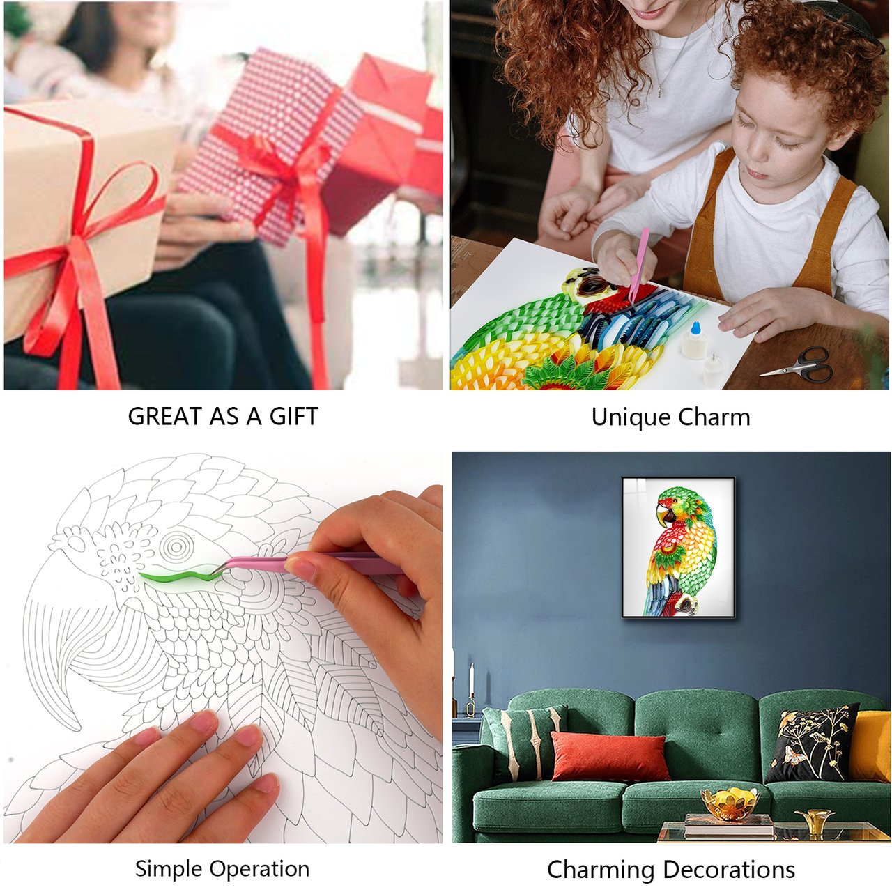 Quilling Paper Filigree Painting Quilling Kits Paint Wise Parrot Exquite DIY Craft Beautiful Wall Decoration Best 20 Inch