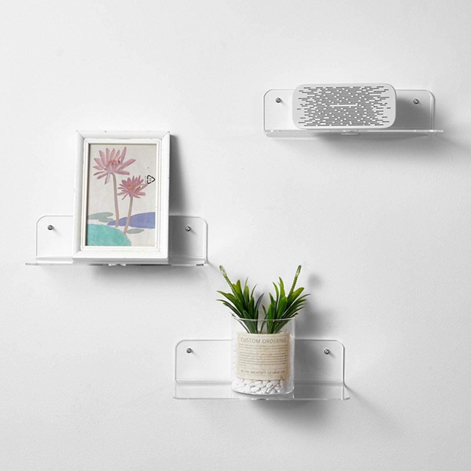 2x Acrylic Floating Wall Rack Small Display Shelf for Wireless Speaker Clear