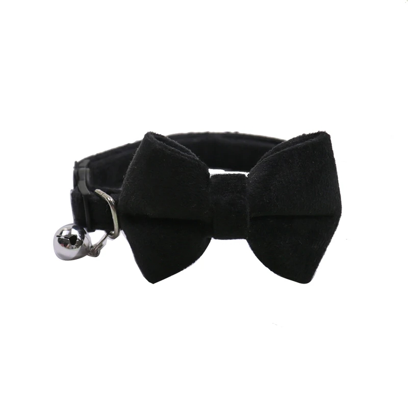 Samt-schleifen-katzenhalsband mit verstellbarem sicherheitsverschluss, einfarbiges katzenhalsband mit glöckchen, haustierzubehör: Schwarz