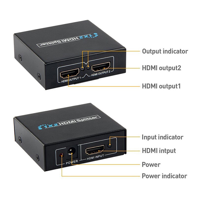 2 Port HDMI Splitter Full HD 1080p Video HDMI Switch Switcher 1X2 1X4 Split 1 In 2 Out Amplifier Display For HDTV DVD PS3