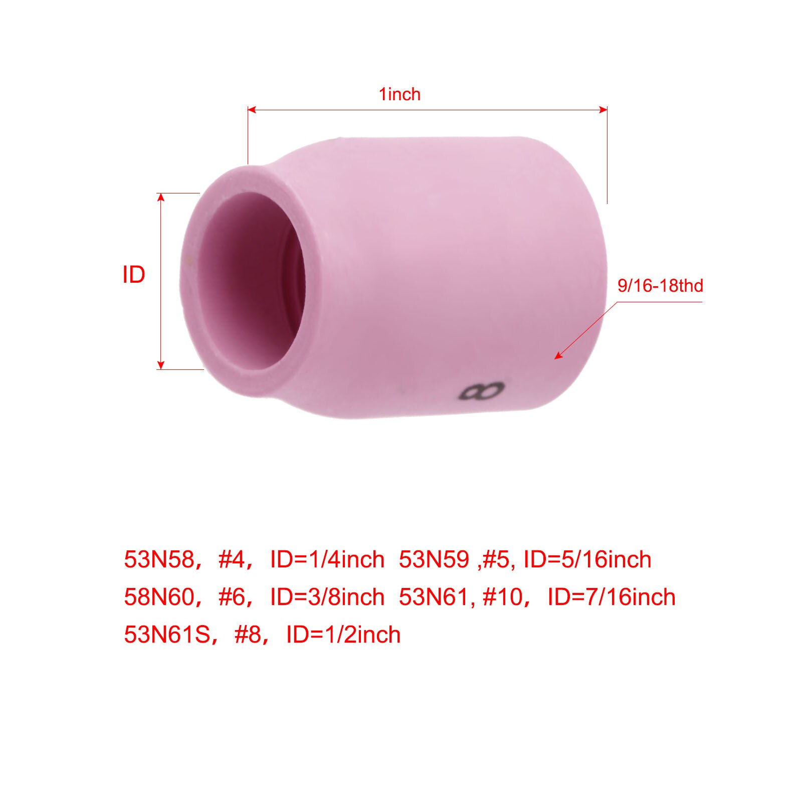5X Pink Ceramic 53N61 8# Ceramic Cups Alumina Shield Cup TIG Welding Torch Nozzle Fits For WP-9 20 25