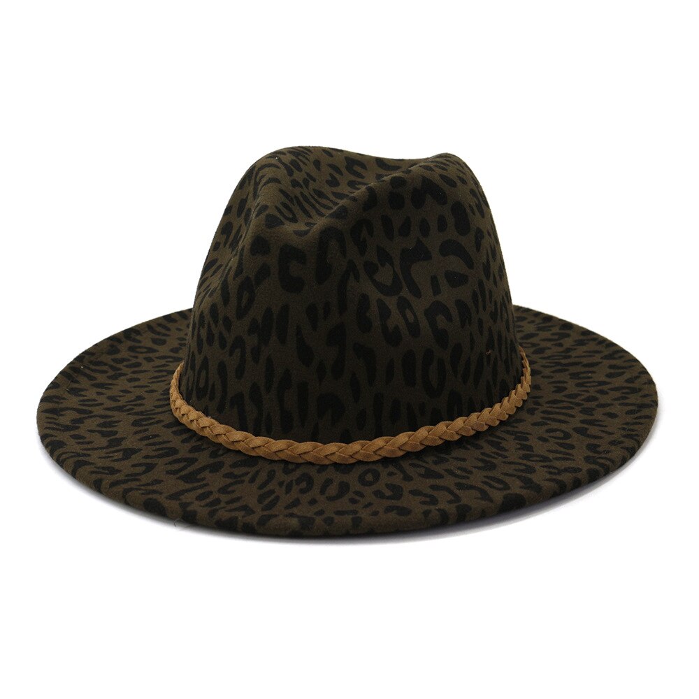 Fs dames vintage brede rand vilt fedora hoeden luipaardprint heren wollen panama jazz pet khaki legergroen wijnrood beige grijze hoed: Legergroen