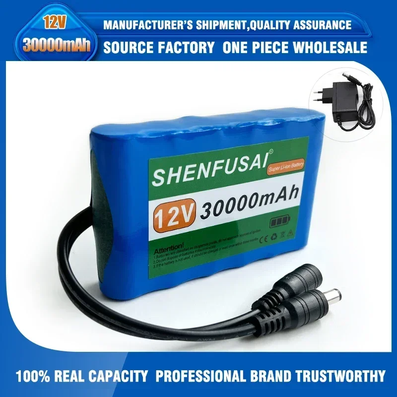 Portable Super 12V 30000mah Battery Rechargeable Lithium Ion Battery Pack Capacity DC 12.6v 30Ah CCTV Cam Monitor + Charger