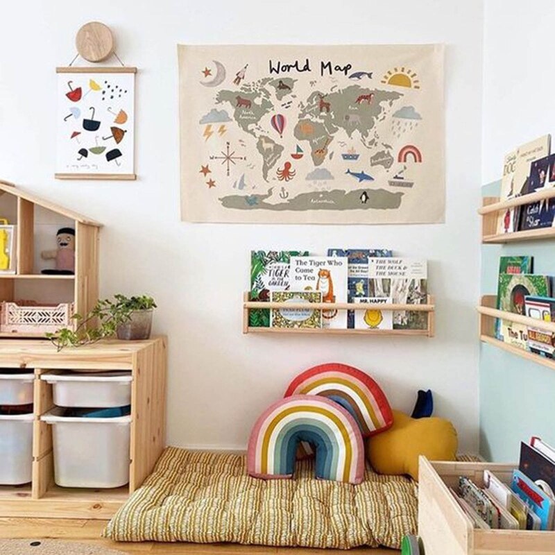 Nórdico niños habitación mundo mapa decoración Poster para guardería arte de la lona de pintura de pared colgante foto