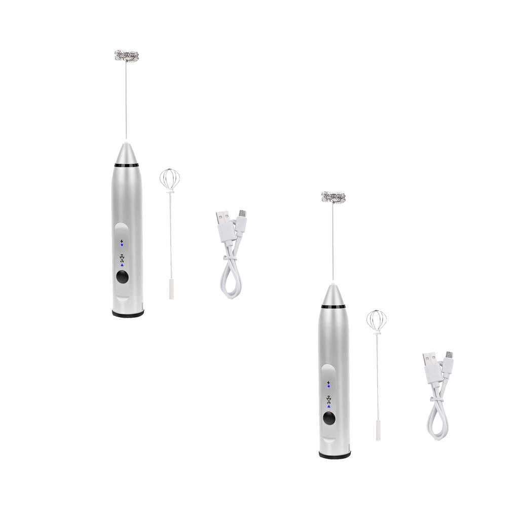 2Pcs Silver Handheld Electric Milk Frother &amp;Eggbeater,Portable Drink Mixer 3 Speeds to Control Handheld Milk Frother