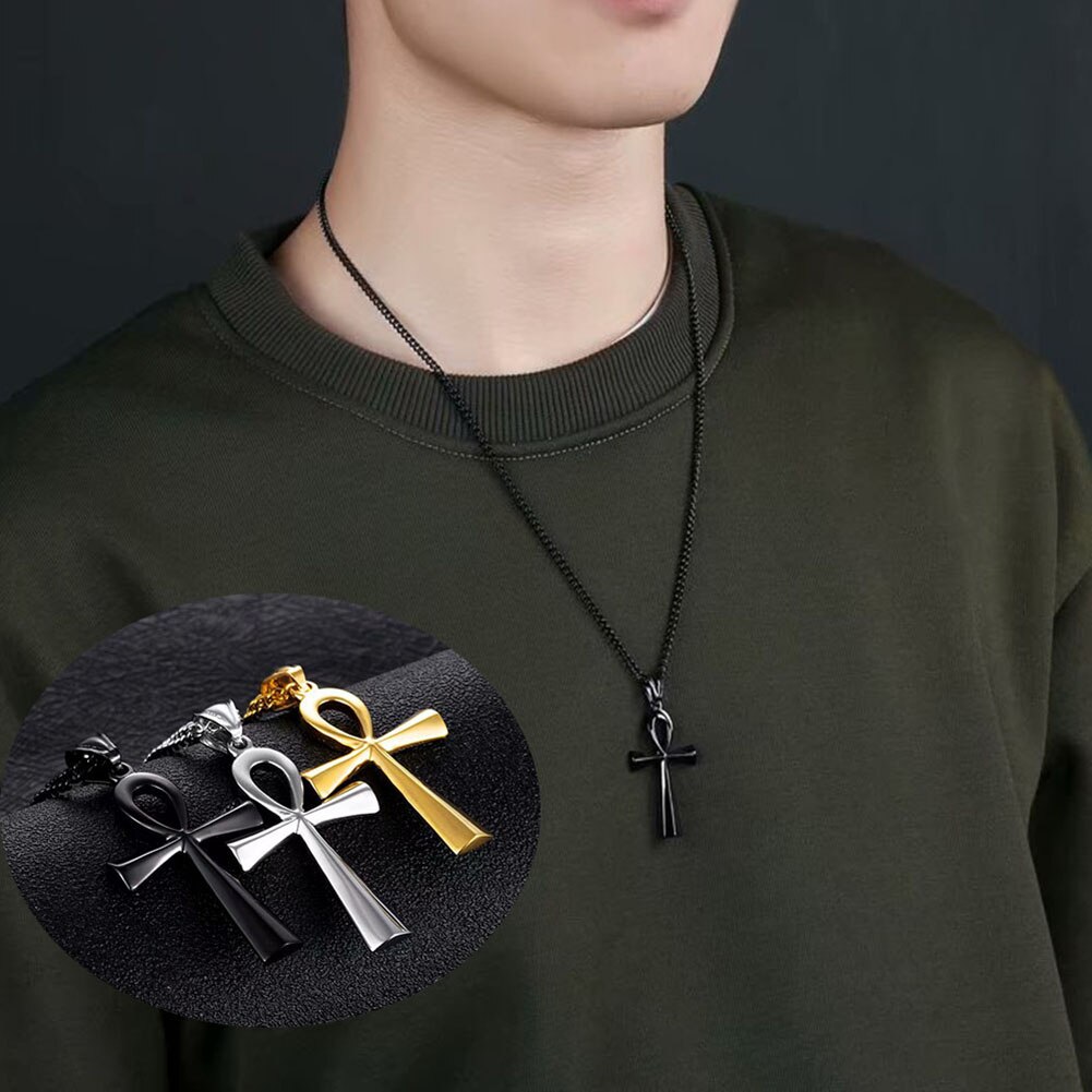Religia egipski Ankh krucyfiks naszyjniki krzyż wisiorek ze stali nierdzewnej symbol życia krzyż naszyjniki biżuteria prezenty