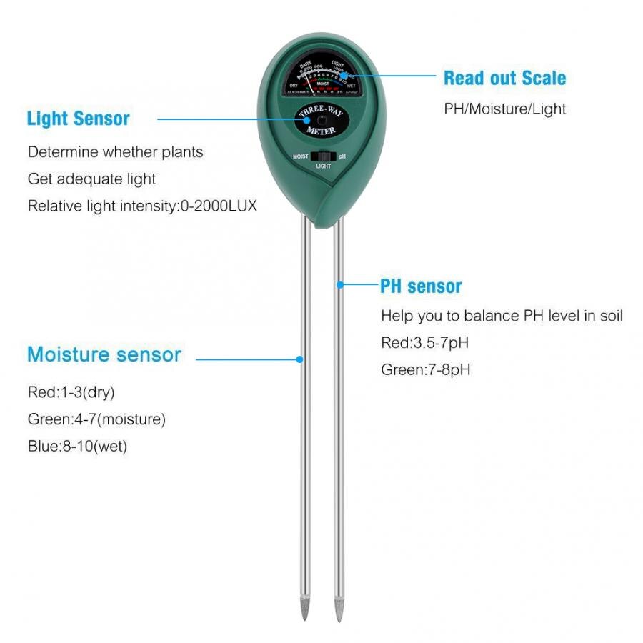Jord tester 3- i -1 jord test kit fugt/lys/ph meter til haveplanter blomster fugt tester