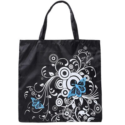 Bolsas de compras reutilizables impermeables para mujer, bolso plegable Oxford, tela de Estampados de flores de mariposa ecológica, bolsa de la compra: Black