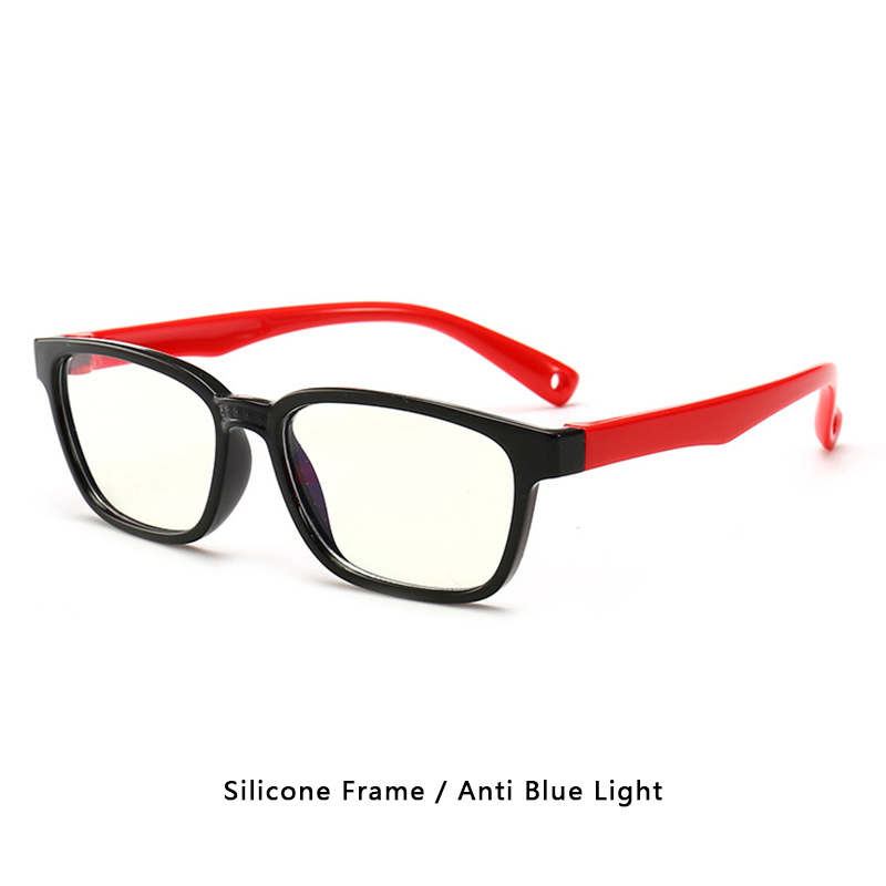 Blue Light Blocking Glasses Kids TR90 Flexible Ultralight Computer Gaming Prescription Glasses Boy Girl Child UV400: C9Black Red Silicone