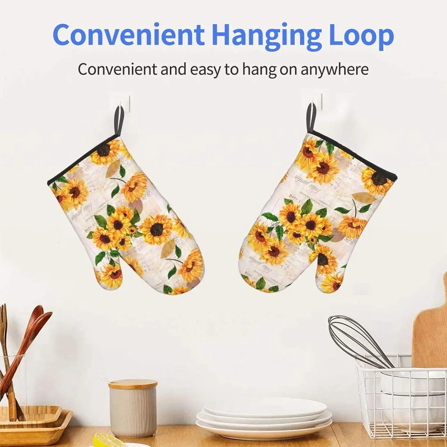 Manoplas para horno con estampado Floral de girasol amarillo, resistentes al calor, impermeables, con capa interior de algodón para cocinar y barbacoa, 2 uds.