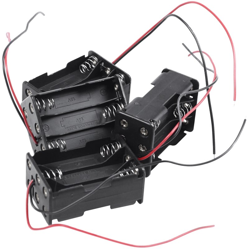 4 Stuks Wired 6X1.5V Aaa Batterij Houder Plastic Case Opbergdoos Zwart