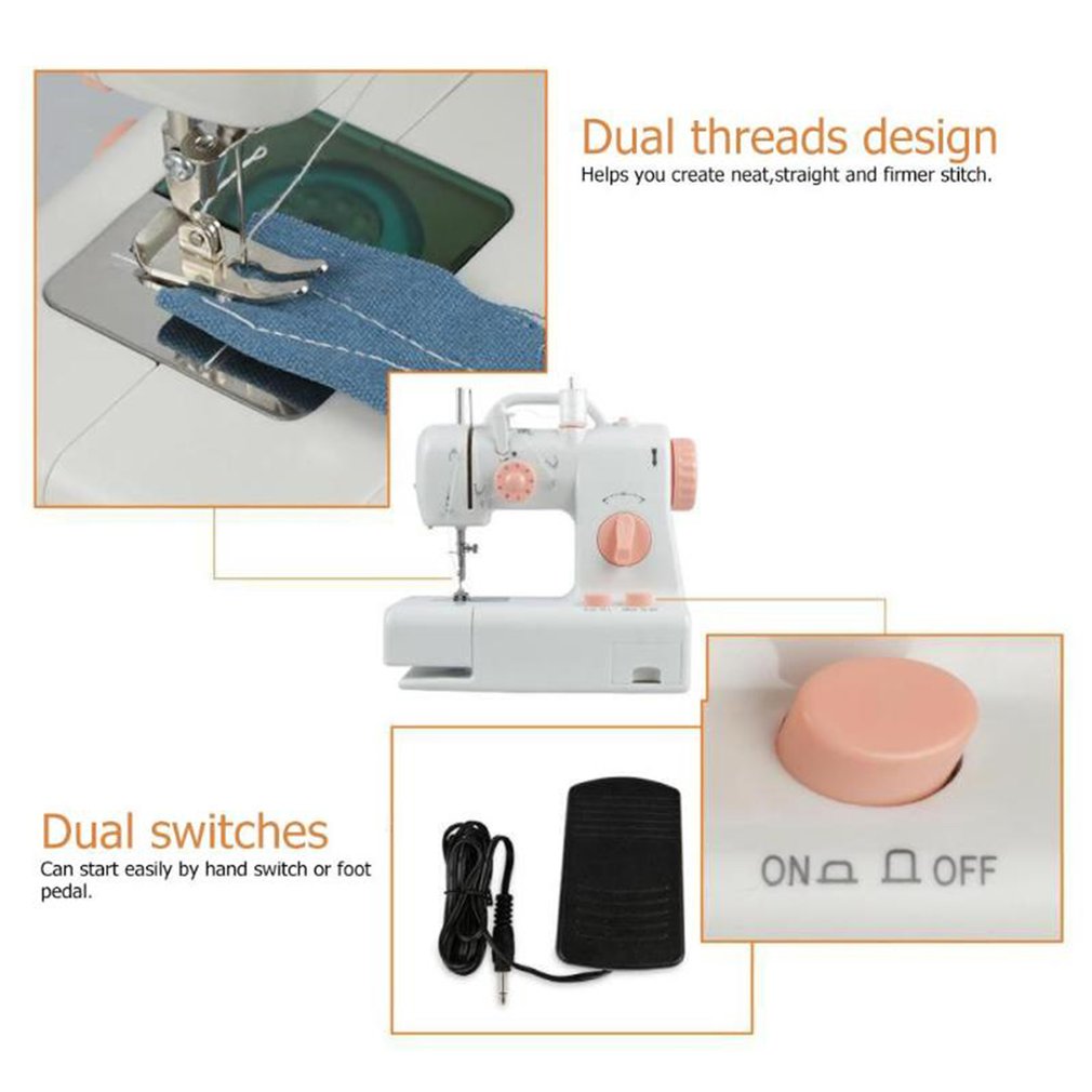 Mini Sewing Machine Built-in Light Mending Machine Double Thread Stitching Electric Pedal Sewing Small Gadget