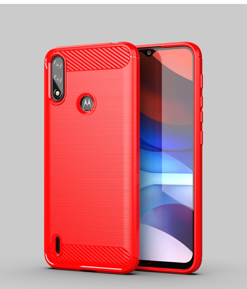 Para motorola moto e7i caso de energia de borracha silicone fibra de carbono capa para motorola e7i e7 caso de energia de volta para moto e7i: For Moto E7i Power / Red