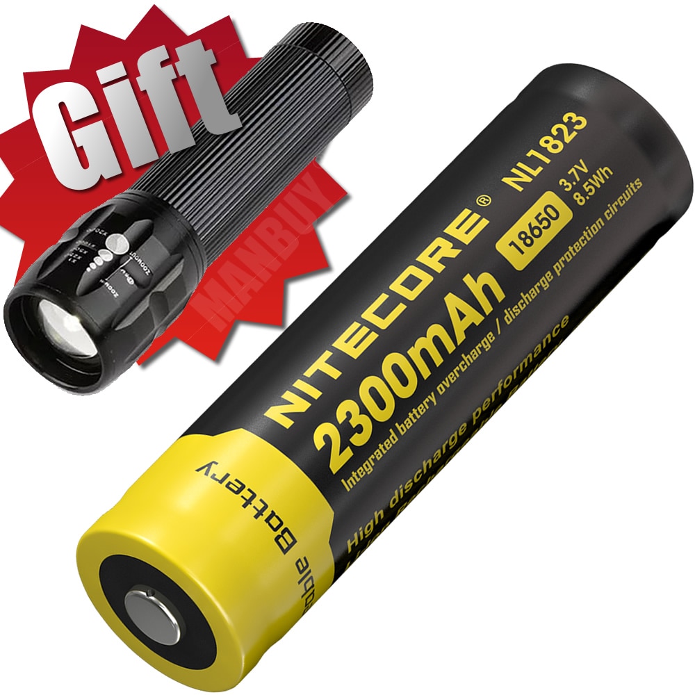 100% Original NITECORE NL1823/NL1826/NL1832/NL1834/NL1835 3.7V Li-ion Protected Battery Button Top 18650 + Flashlights FREE