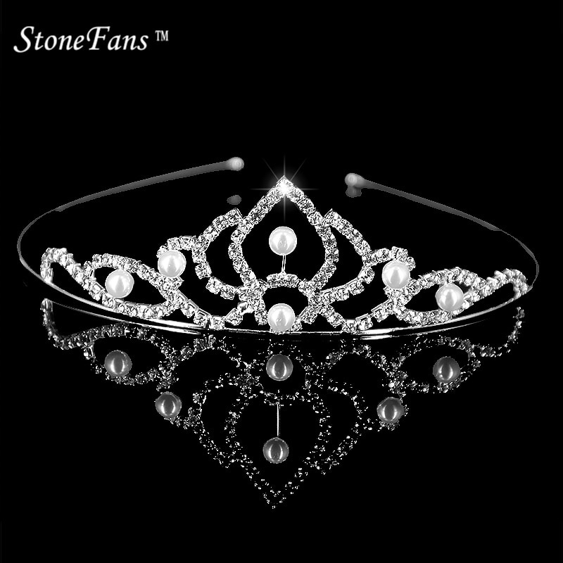 StoneFans Haarschmuck Clips Hochzeit Strass Tiara Für Kinder Perle Haarbänder Stirnbänder Tiaras Und Kronen Bräute Mädchen 59