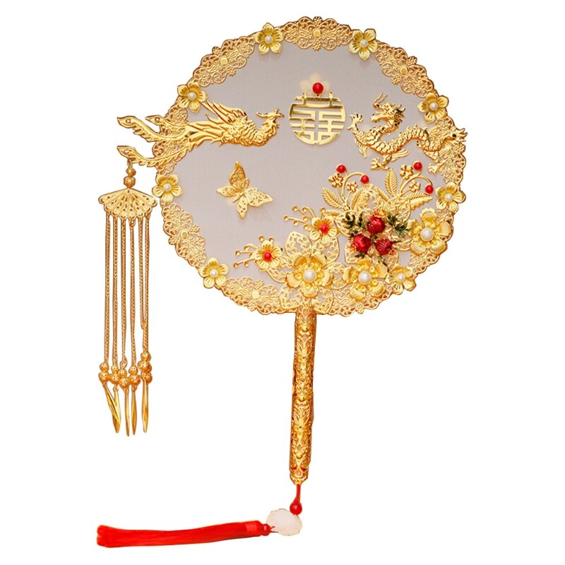Abanico de estilo chino Vintage para decoración de bodas, abanicos decorativos para novia, redondos, de mano, para tradicional china: Bailongfeng Pomegran