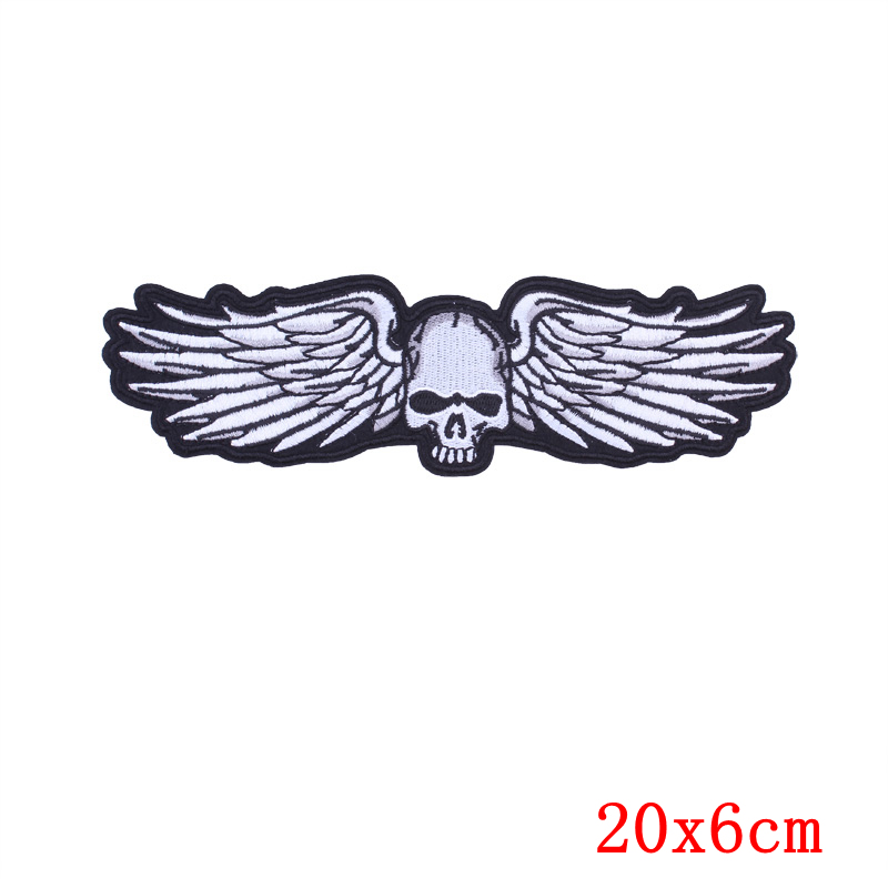 Parches de motociclista Punk para ropa, parches bordados con alas de calavera para ropa, pantalones vaqueros, chaqueta, apliques, insignias de parche para motocicleta: Blanco