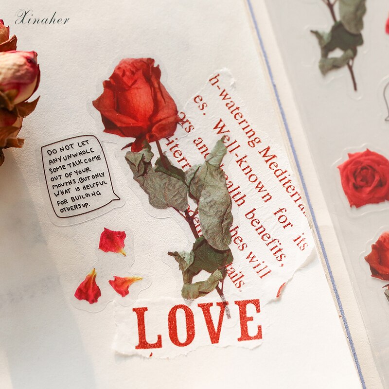 Vintage blomst serie rose kirsebær lavendel gjennomsiktig kjæledyr klistremerke diy dekorasjon klistremerke for album scrapbooking etikett klistremerke