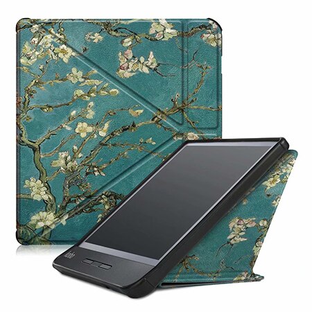 Funda magnética para tableta Kobo Libra H2O, 7 pulgadas, E-book , carcasa con soporte abatible para transformador, de cuero PU, para Kobo Libra H2O: Apricot Flower