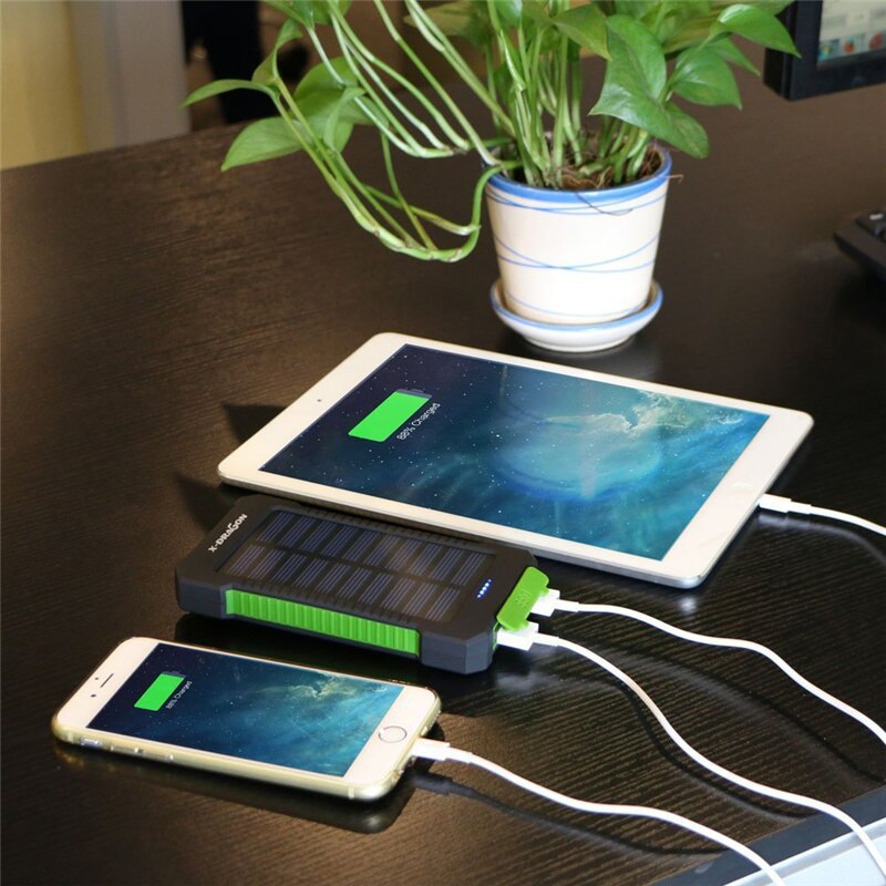 Solenergibank vandtæt 30000 mah solcelleoplader 2 usb-porte ekstern oplader powerbank til iphone redmi note 7 asus doogee lg