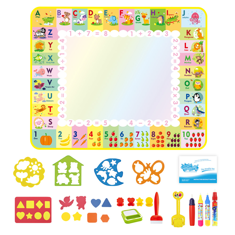Stor størrelse magisk vand tegnemåtte &amp; kuglepenne farve tæppe skrivning doodle board bøger maleværktøj pædagogisk legetøj børn: F 120 x 90xm alfabet