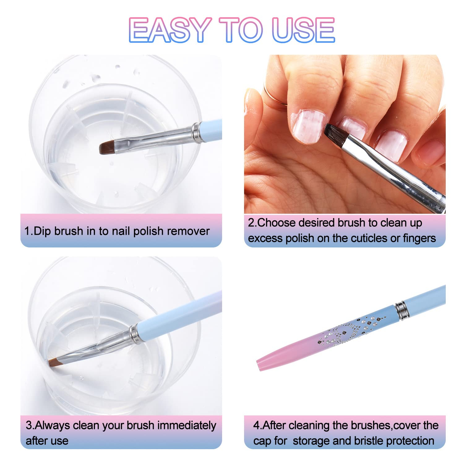 High Precision Nail Art Clean-Up Brush Set - Accurate Mistake Removal and Fingernail Cleaning - Angled and