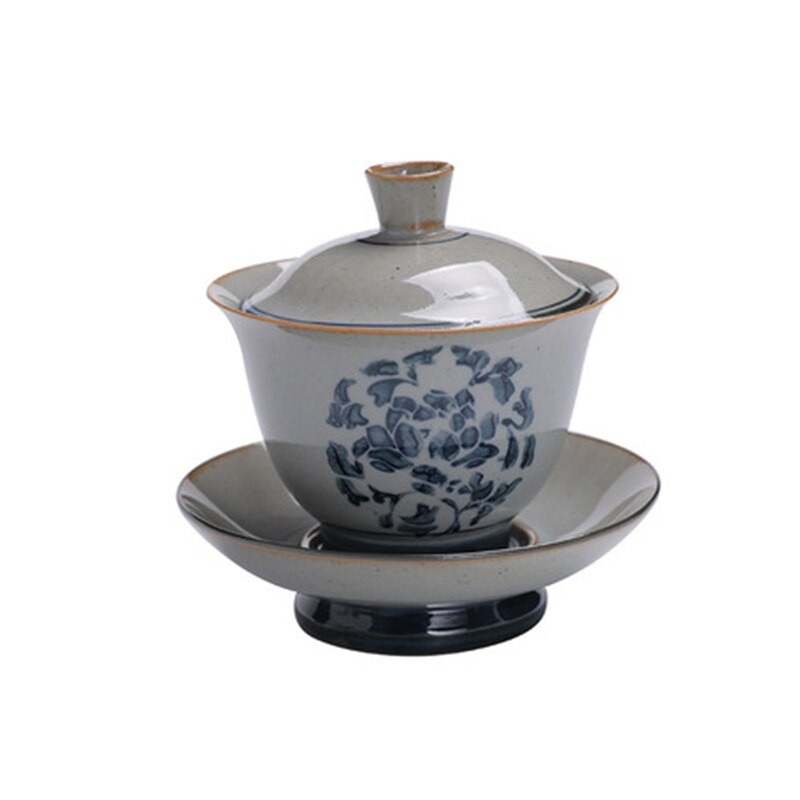 Retro Jingdezhen Hand-painted Tea Set Bowl China Kung Fu Tea Set Thick Pottery Bowl Ceramic Blue and White Tea Bowl Tea Set