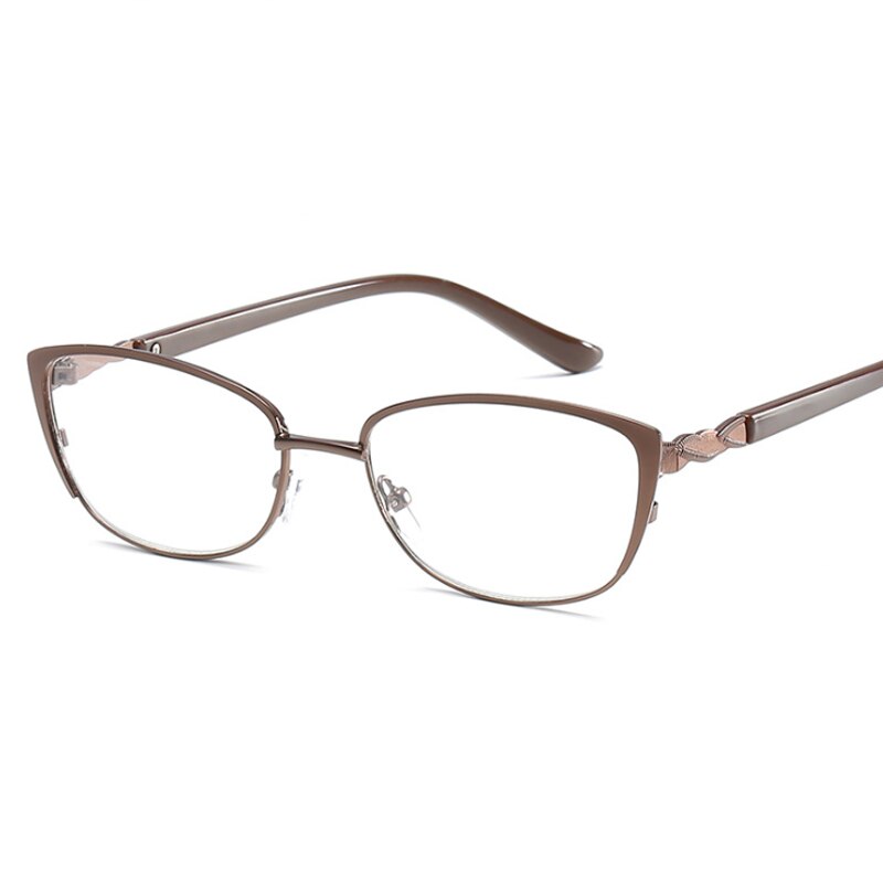 Leesbril met metalen montuur en kattenoog, sterkte  +1.0 +1.5 +2.0 +2.5 to +4.0 brillen voor vrouwen en mannen met hyperopie: +100 / Bruin