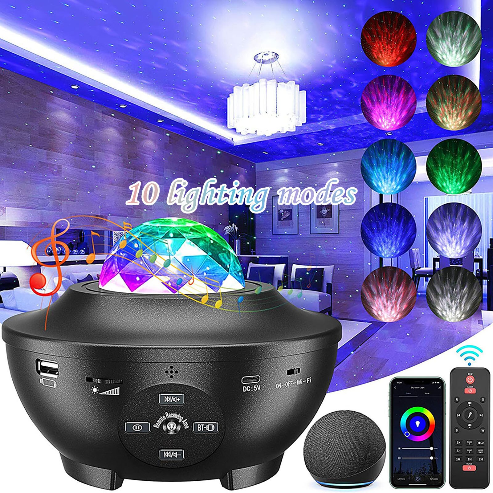 Led Kleurrijke Projector Blueteeth Usb Spraakbesturing Muziek Speler Projectie Lamp Multifunctionele Bluetooth Mode Led Nachtlampje